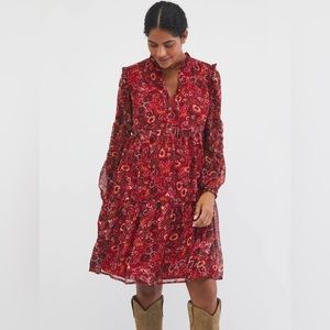 Motherhood Maternity Crinkle Chiffon Ruffle Sleeve Tiered maternity dress, NWT